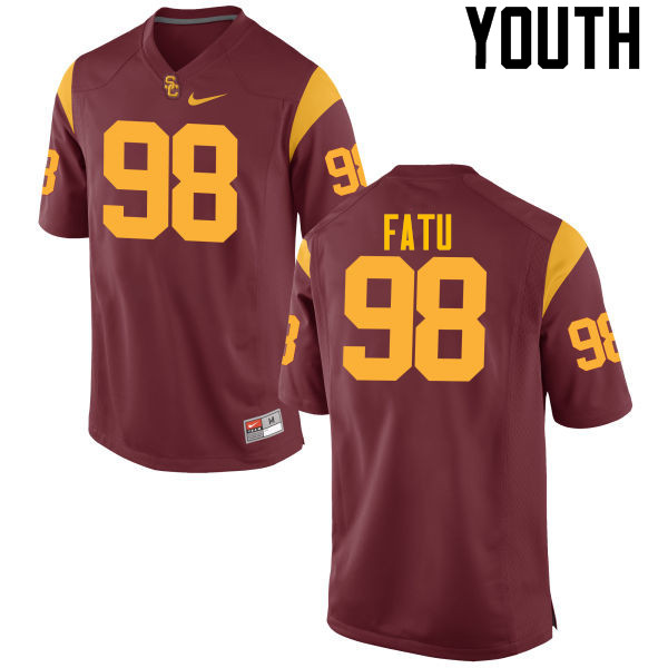 Youth #98 Josh Fatu USC Trojans College Football Jerseys-Cardinal